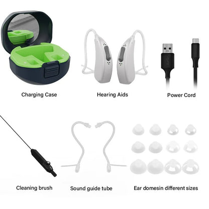 Novo e melhor Aparelho Auditivo Digital Bluetooth BTE de 2024, Amplificador de Som com Tom Ajustável, Portátil, para Idosos Surdos