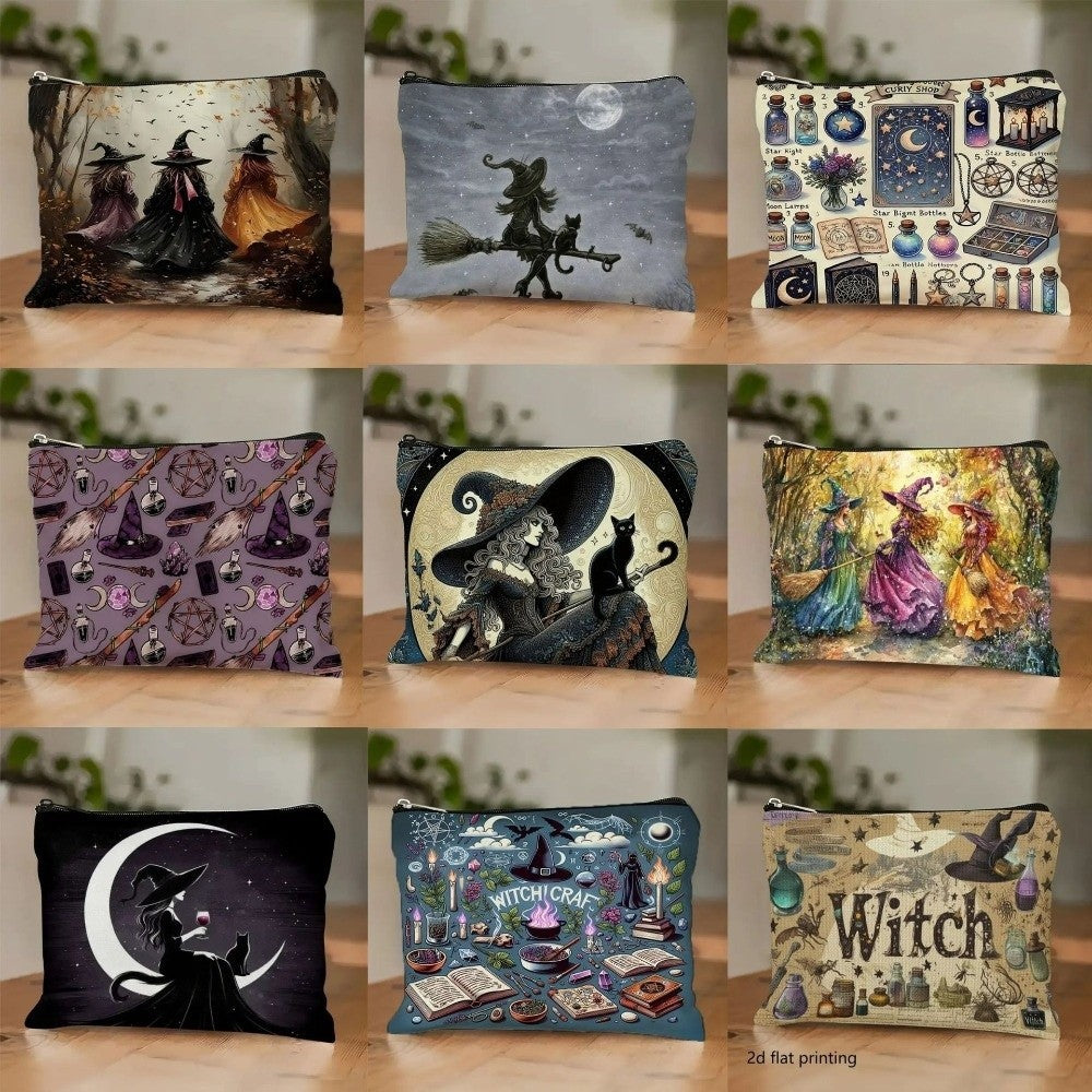 New Trendy Zipper Pouch Nature Moon Phase Simple Modern Cosmetic Bag Durable Boho Tarot Pouch Halloween