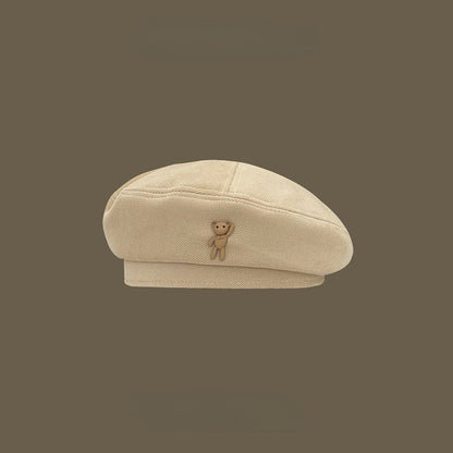 Female Autumn and Winter Temperament Retro Cartoon Teddy Bear Big Head Circumference Showing Face Small Fashion Woolen Beret