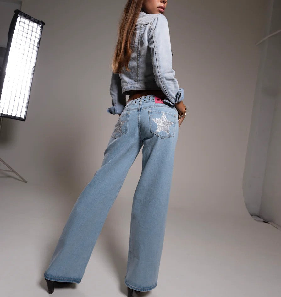 Y2K Women's Straight Leg Jeans Personalized Lucky Star Texture Retro Baggy Jeans Stylish High Street Willow Nail Low Waist Jeans