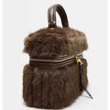 Faux Fur Mini Box Bags Luxury Designer Handbag for Women Trendy Ladies Fashion Casual Chain Elegant Shoulder Bags Crossbody Bag