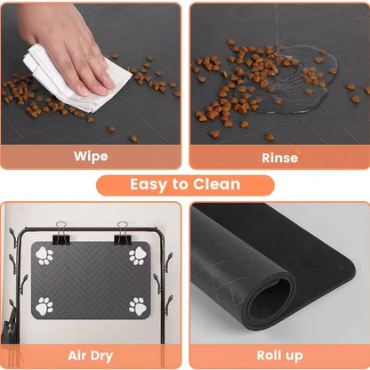 Tapete para Alimentação de Inverno - Jogo Americano Absorvente para Cães e Gatos com Parte Traseira Emborrachada Impermeável e Secagem Rápida