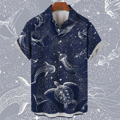 Men's Shirts Hawaii Sea Animal Print Tops 2024 New Summer Oversized T-shirt Women Whales Turtl Graphic Short-Sleeved Unisex Tops