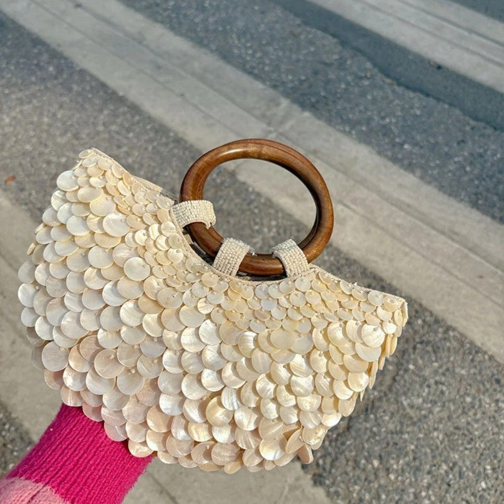 Handmade Fairy Beaded Bag?? ??Large Capacity ?Compact Size?? ??Seashell Clutch Purse?? Mermaid Style?? Shell Embellishments??