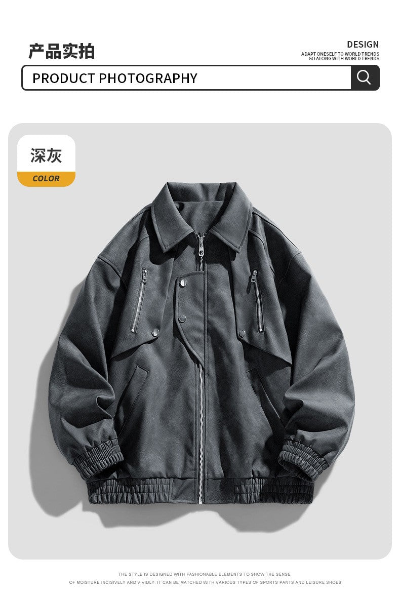 Fashion Trend Korean Slim Fit Casual Men's Leather Jacket Motorcycle Jacket New Spring and Autumn Men's Slim PU Leather Jacket