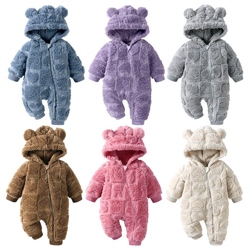 Winter Baby Bear Hooded Romper Thicken Fleece Warm Heart Flannel Toddler Girl Jumpsuits Infant Boy Bodysuit For Newborn Clothes