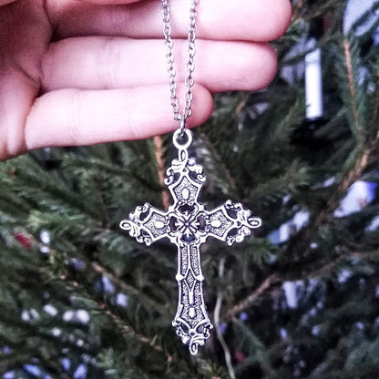 Gothic Big Zircon Cross Necklace Unisex Y2K Irregular Goth Large Cross Pendant Necklaces  for Men Women Couple Necklace Jewelry