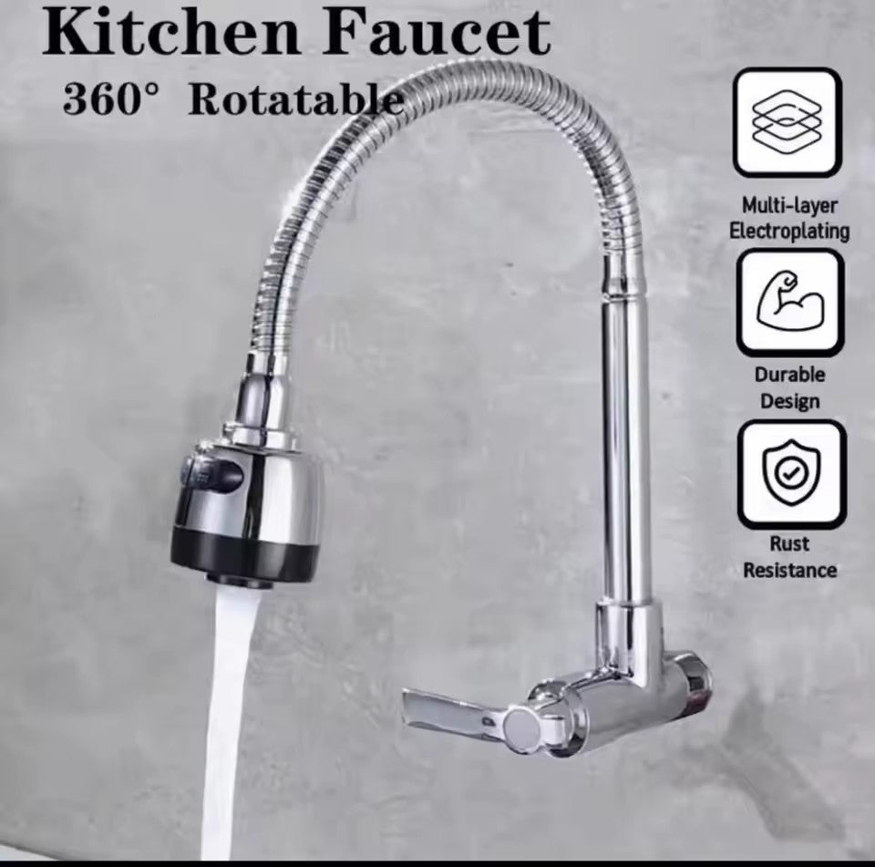 360° Kitchen Wall Mounted Faucet Single Cold Universal Vegetable Basin Faucet Bathroom Stainless Steel Sink Balcony Faucet