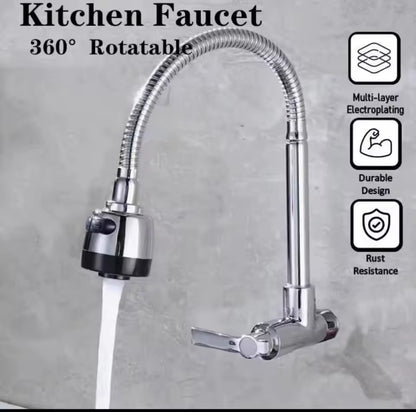 360° Kitchen Wall Mounted Faucet Single Cold Universal Vegetable Basin Faucet Bathroom Stainless Steel Sink Balcony Faucet