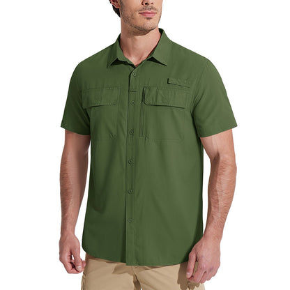 MAGCOMSEN Mesh Breathable Shirt Men's Quick Dry Button Short Sleeves UPF 50+ Sun Protection Hiking Fishing Work Cargo Shirts