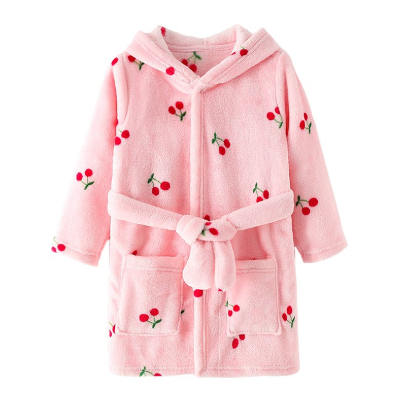 Boy and Girls Flannel Pajamas Robe Autumn and Winter Children Sleepwear Soft Hooded Kids Homewear 2-8 Years