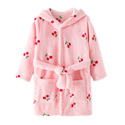 Boy and Girls Flannel Pajamas Robe Autumn and Winter Children Sleepwear Soft Hooded Kids Homewear 2-8 Years