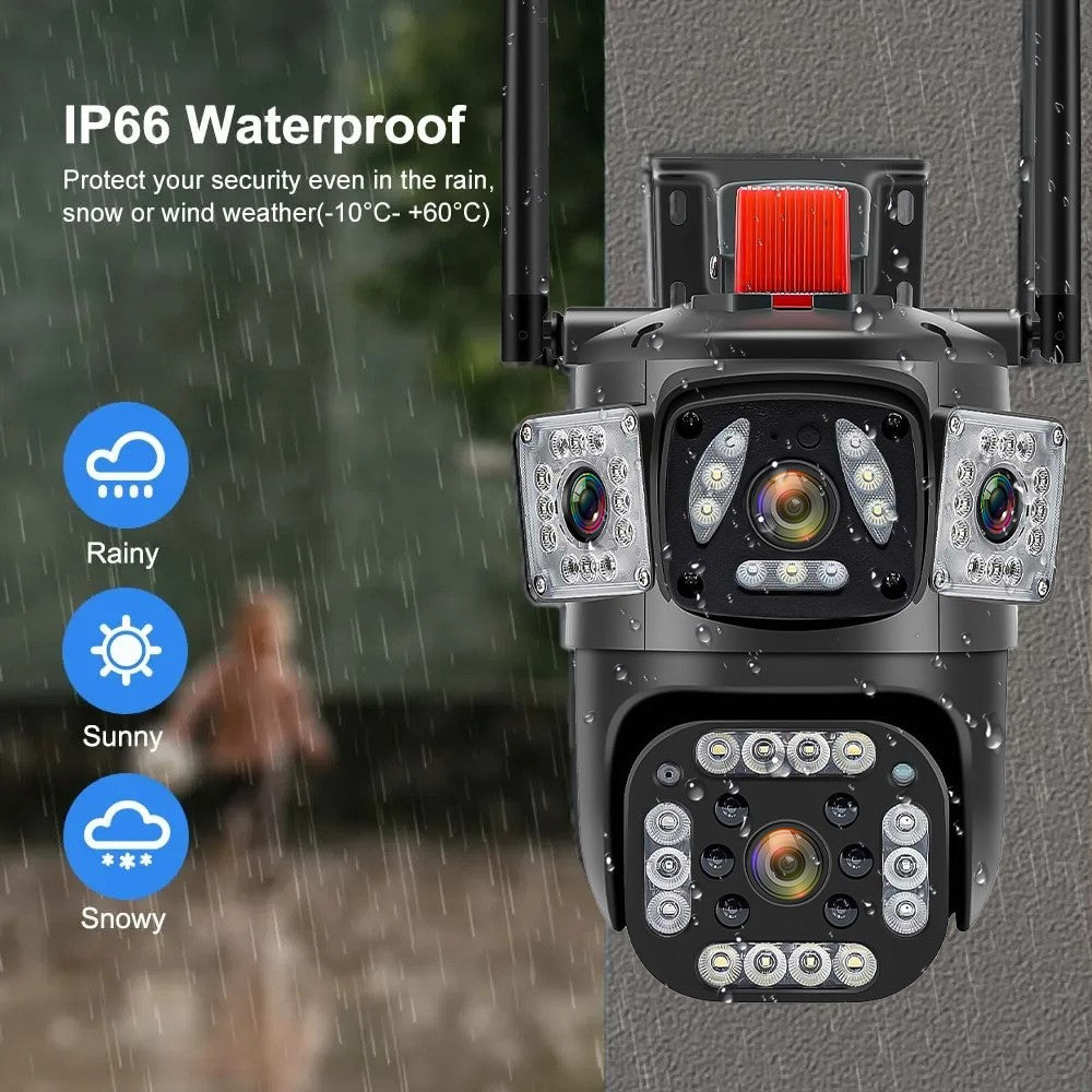 9MP 8K WiFi Camera Outdoor 10X Zoom Three Lens Dual Screen PTZ Waterproof Surveillance Security Video Street Camera