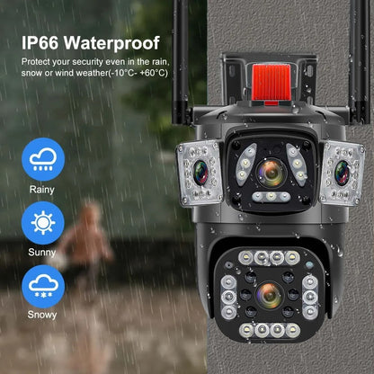 9MP 8K WiFi Camera Outdoor 10X Zoom Three Lens Dual Screen PTZ Waterproof Surveillance Security Video Street Camera