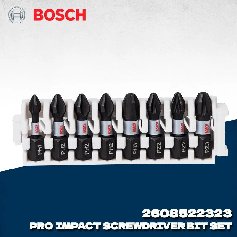 BOSCH 2608522323 Jogo de Pontas de Parafusadeira PH1 PH2 PH3 PZ2 PZ3 25mm, Conjunto de 8 Peças, Conjunto de Pontas Cruzadas, Acessórios para Ferramentas Elétricas