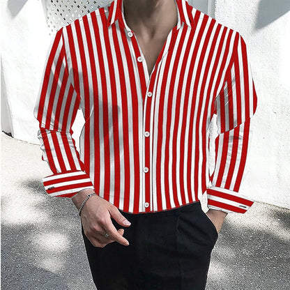 Men's formal shirt button lapel shirt black and white red long sleeve striped collar wedding work clothing large size 5XL