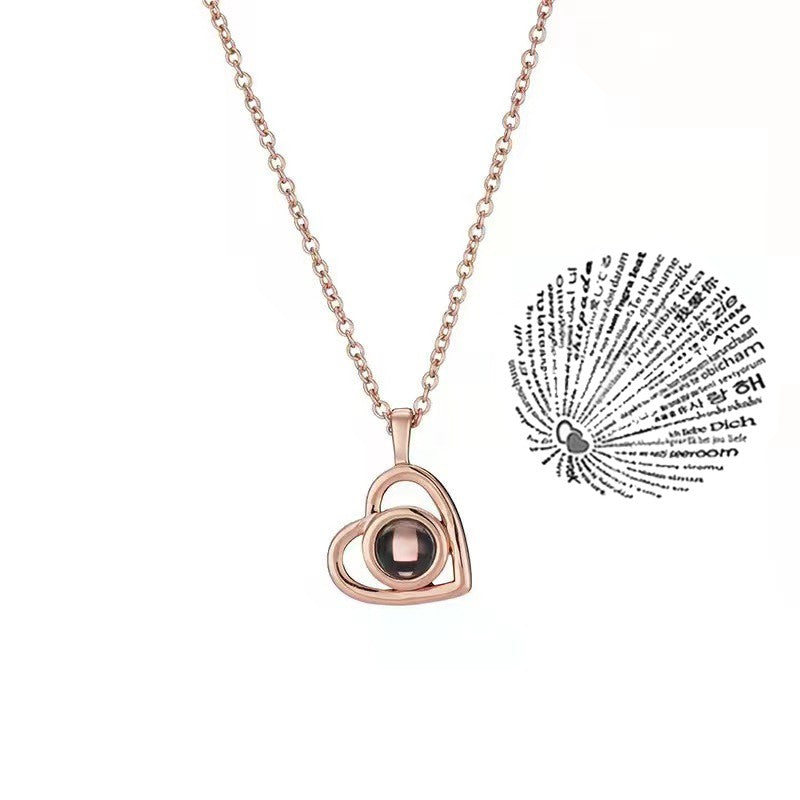 Love Heart Necklace 100 Languages I Love You Projection Pendant Jewelry For Mom Girlfriend Birthday Christmas Romantic Gifts