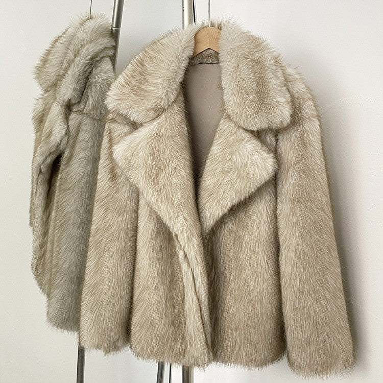 Mueyeruho 2025 Winter Women Faux Fur Jacket Coat Solid Khaki Long Sleeve Thick Warm Overcoat Outwear Fluffy Coat For Women