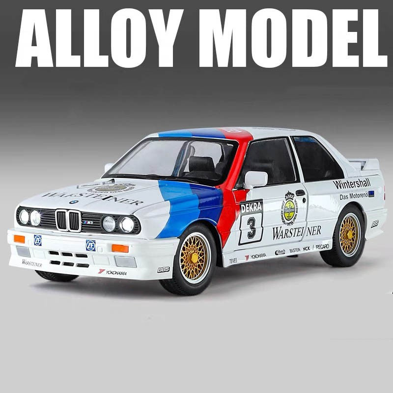 1:24 1988 BMW E30 M3 IM Liga Escala Modelo Carro Diecast Miniatura de Metal Carro Som?Luz Coleção de Carros Clássicos Brinquedo Infantil Veículo