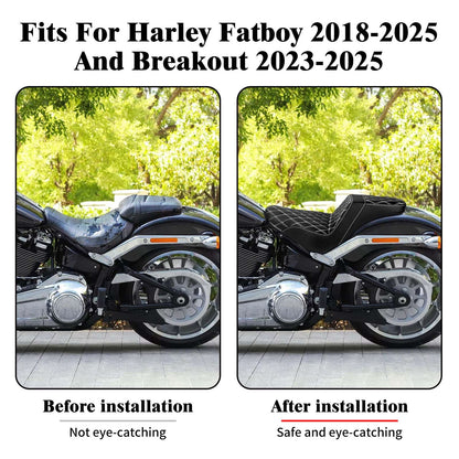 Banco do passageiro do motorista de duas pessoas da motocicleta Selim do piloto Banco dianteiro e traseiro para Harley Softail Fat Boy 2018-2025 Breakout FXBR 2023-25