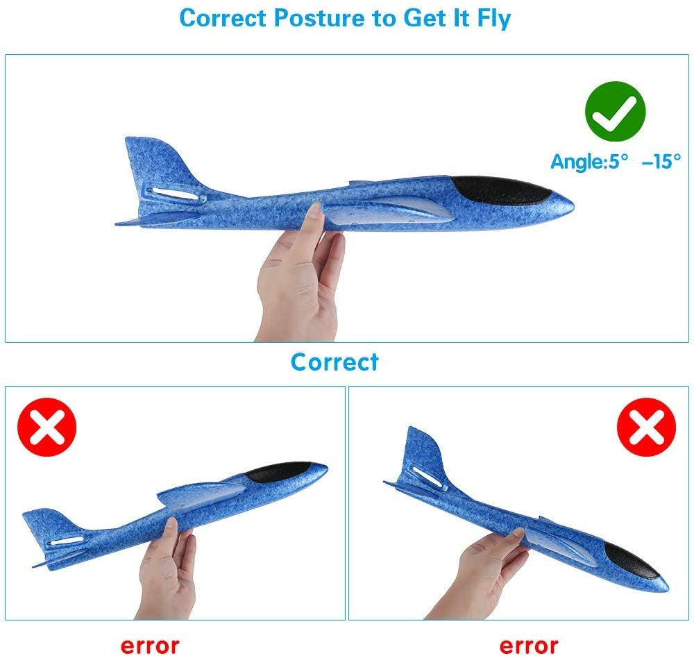 Avião de espuma grande de 36cm x 48cm, planador de avião de arremesso manual, aviões de bolha EPP inerciais, brinquedos de lançamento ao ar livre para crianças e meninos de presente