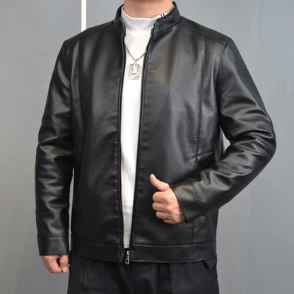 Men's Stand Collar Slim Fit Autumn Winter New Haining Leather Jacket Men's Middle-aged Plus Velvet Thickening
