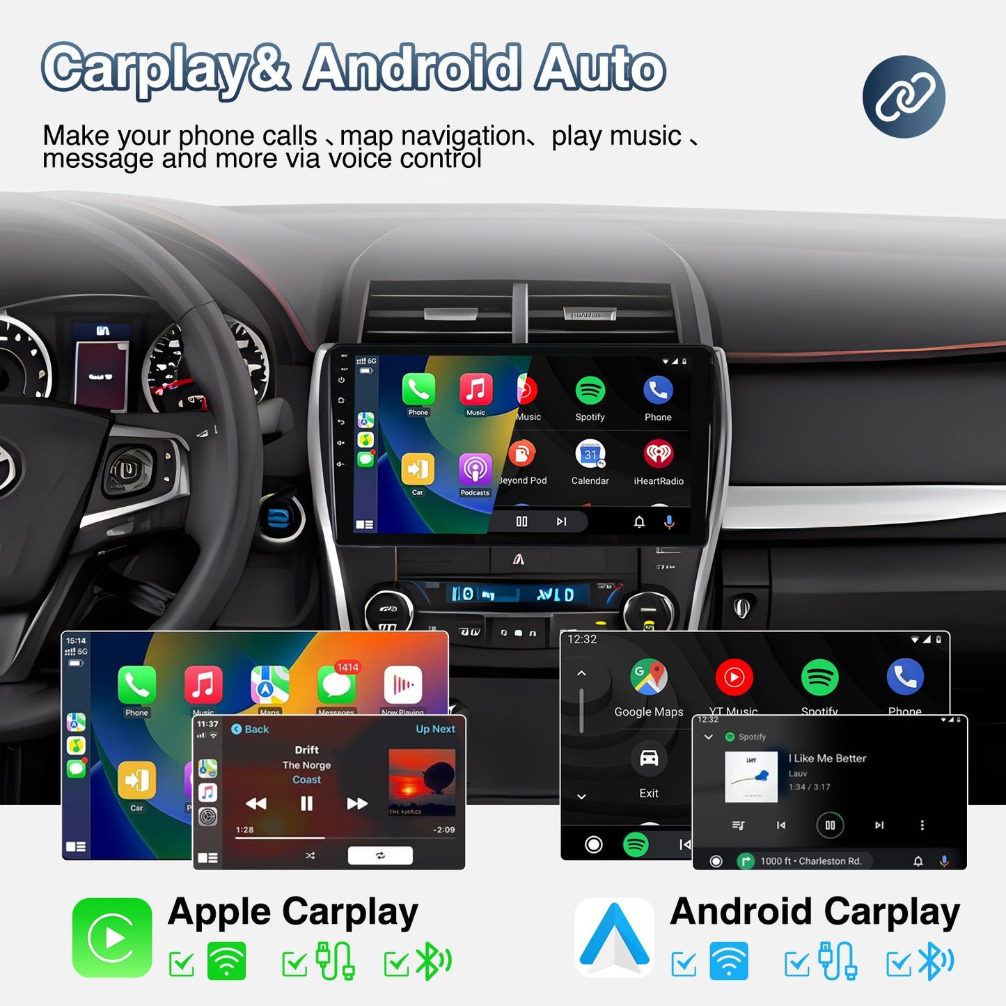 10.1 Inch Car Radio Stereo For 2012-2014 Toyota Camry Wireless CarPlay 1080P Android 13 GPS Navigation AHD Camera Microphone