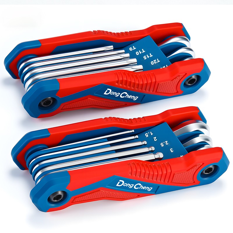 Conjunto de Chaves Allen Dobráveis 8 em 1 CR-V Métricas com Ponta Esférica, Ferramenta de Chave Torx Portátil, Kit de Chave Estrela Portátil