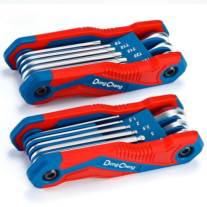 Conjunto de Chaves Allen Dobráveis 8 em 1 CR-V Métricas com Ponta Esférica, Ferramenta de Chave Torx Portátil, Kit de Chave Estrela Portátil