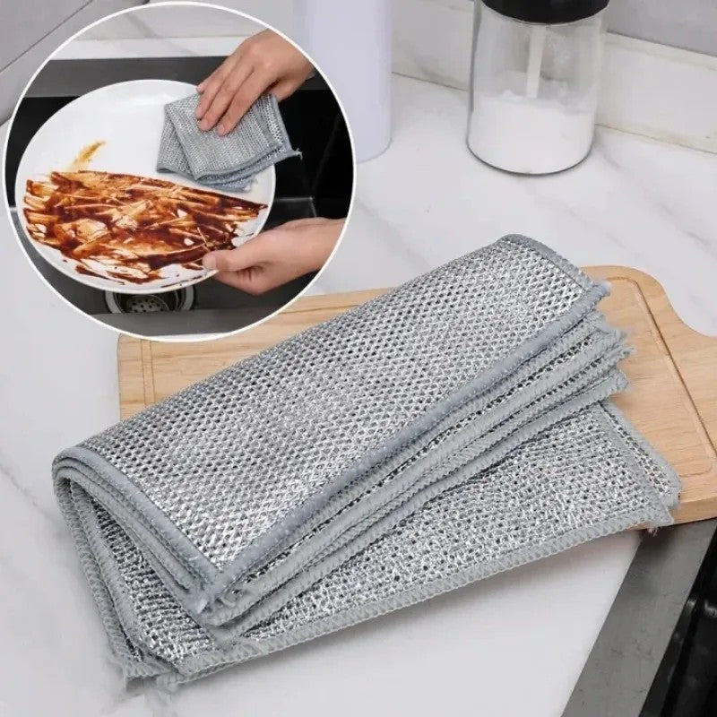 20/5pçs Pano de Limpeza de Fio de Aço Espessado Sem Riscos Dupla Camada Ferro Microfibra Pano de Prato de Malha Esponja de Lavar Panelas Panos de Cozinha