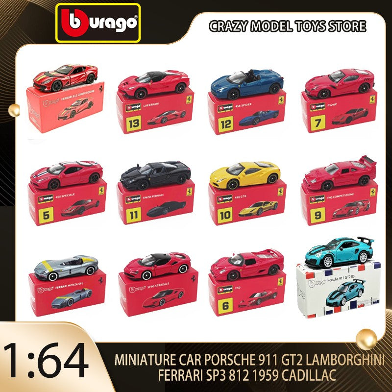Bburago 1:64 Porsche 911 GT2 Lamborghini Ferrari SP3 812 1959 Cadillac Miniatura de Carro de Liga Fundida Brinquedo de Coleção Presentes
