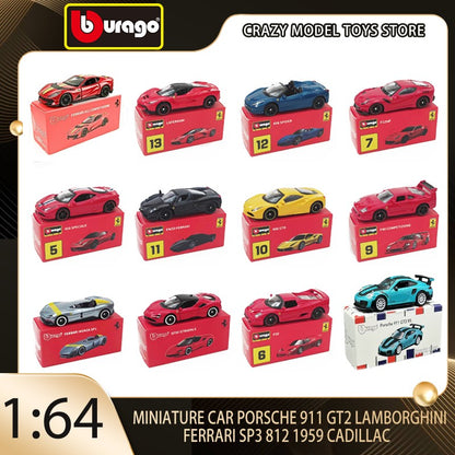 Bburago 1:64 Porsche 911 GT2 Lamborghini Ferrari SP3 812 1959 Cadillac Miniatura de Carro de Liga Fundida Brinquedo de Coleção Presentes