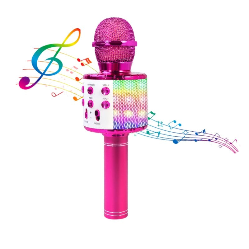 Microfone de Karaokê para Adultos, Microfone Bluetooth Sem Fio para Cantar Máquina de Karaokê Portátil com Luzes LED