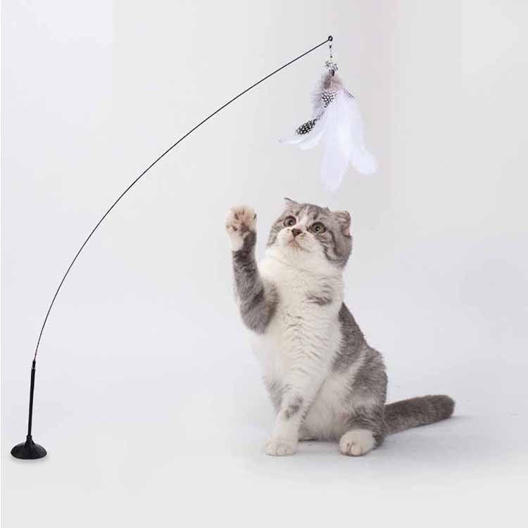 Brinquedo Engraçado para Gatos de Pena Colorida Fofa com Sino Ventosa Varinha Interativa Destacável para Gatinhos Brinquedos para Gatos