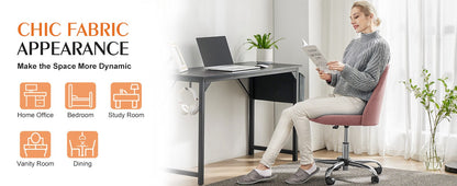Cadeira de Escritório Pequena sem Braços JHK, Cadeira Giratória Fofa para Penteadeira com Encosto, Tecido Moderno com Rodas, Cadeira Giratória Ergonômica para Casa e Jogos