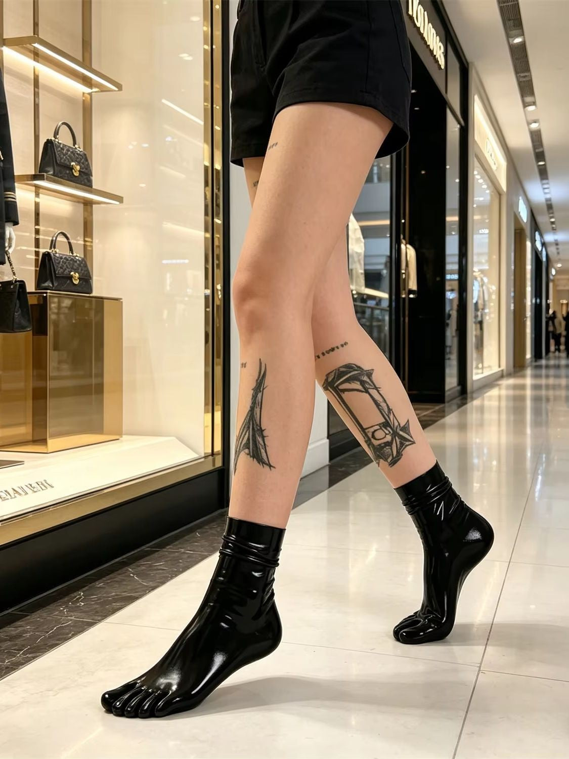 Latex Five Toe Rubber Short Socks Shiny Rubber Ankle Length Socks