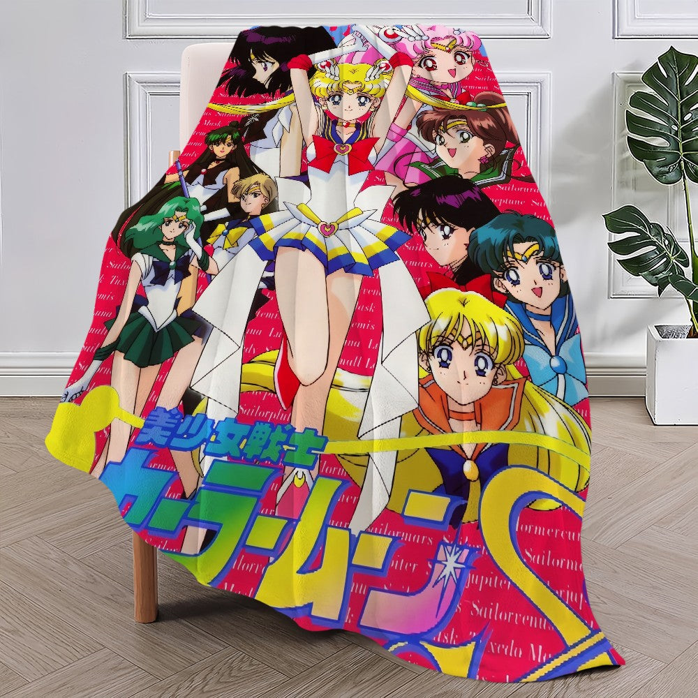 Anime S-Sailor M-Moon Girl Blanket Plush Nap Sofa rug for Living Room Warm Office Bedroom Birthday Home Travel Kid Gifts