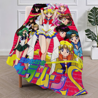 Anime S-Sailor M-Moon Girl Blanket Plush Nap Sofa rug for Living Room Warm Office Bedroom Birthday Home Travel Kid Gifts