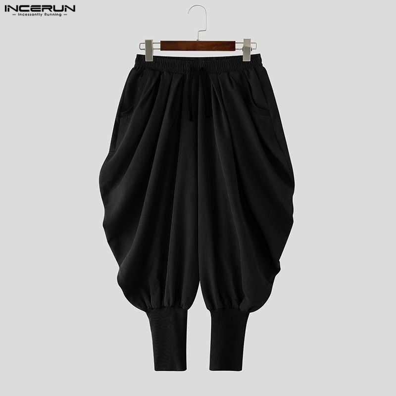 INCERUN Men Pants Solid Color Drawstring Joggers Casual Male Harem Pants Streetwear Loose Fashion Leisure Trousers Men S-5XL