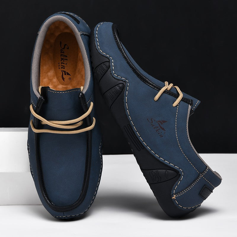 New 2024 Fashion Handmade Leather Casual Men Shoes Design Sneakers Man Loafers Breathable Low Top Flat Shoes Driving Plus Size