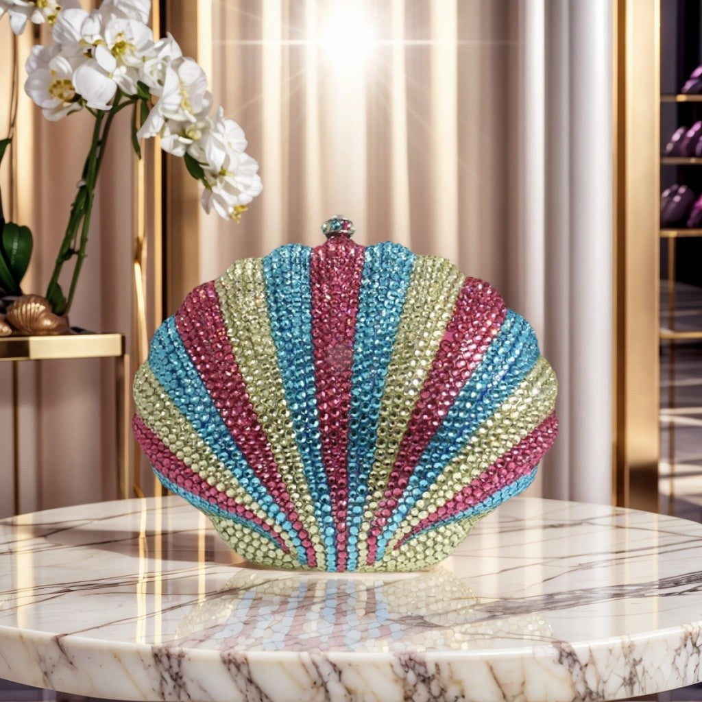 Women Novelty Shell Crystal Evening Clutch Glitter Rhinestone Diamond Handbag Purse for Cocktail Party Prom