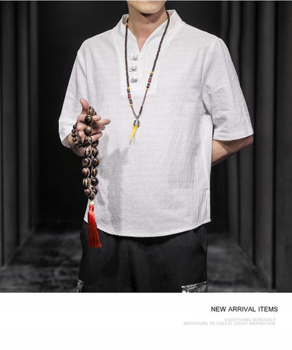 2023 Men Summer Cotton Linen Tang Shirt Men Chinese Style Button Short-Sleeved Shirts Male Blouse Vintage Kung Fu Hawaiian Shirt