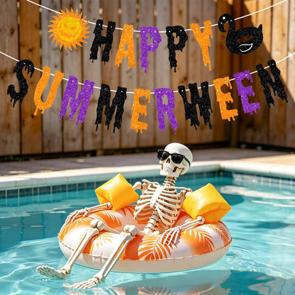 Happy Summer Halloween Themed Banners Party Decorations Kids Birthday Scaring Horror Beach Party Supplies