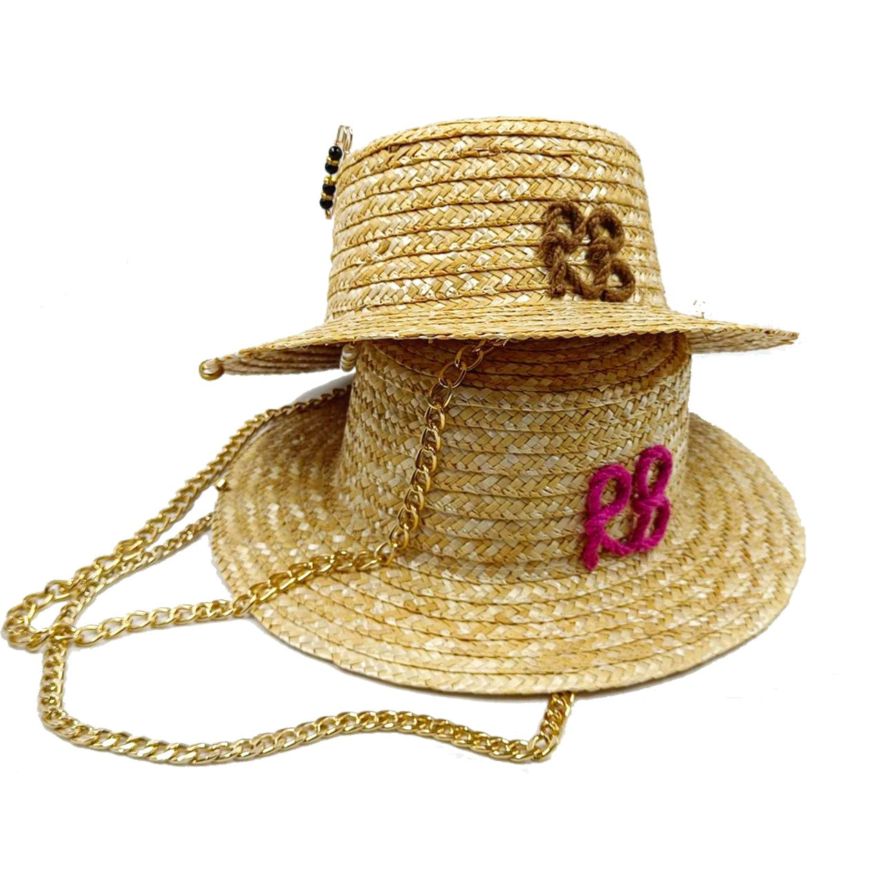 2023 Summer sun hat Lafite grass French straw hat Women's chain decorated straw hat Holiday Sun hat Punk style  beach