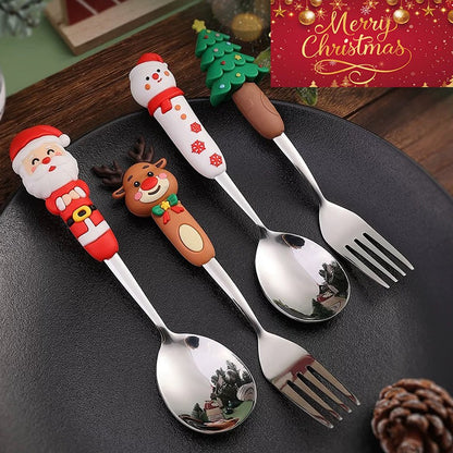 Conjunto de Talheres de Natal de Aço Inoxidável Garfos e Colheres de Sobremesa Utensílio de Cozinha para Jantares e Ocasiões Especiais