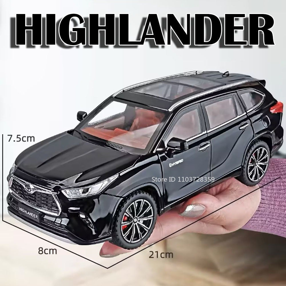 Miniaturas de carros Highlander RAV4 em liga fundida escala 1:24, com som, luz, portas que abrem, função de fricção e absorção de choque – Presente para meninos
