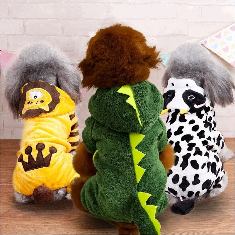 Roupa de Cachorro Macia e Quente de Fleece para Cães Jumpsuits Roupa de Pet para Cães Pequenos Gatos Filhotes Casacos com Capuz Fantasia Chihuahua Yorkshire