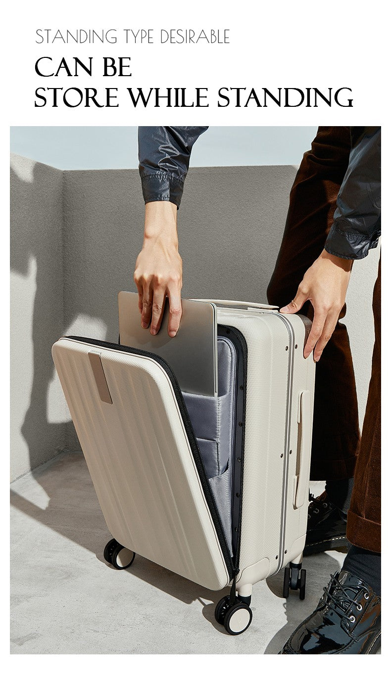 Hanke Carry On Suitcase Aesthetic Design 7mm Aluminum Frame Rolling Luggage Boarding Cabin PC Spinner Wheel TSA Lock 18" 20";;VERDADEIRO;;"Ivory White,20Inches 500mm