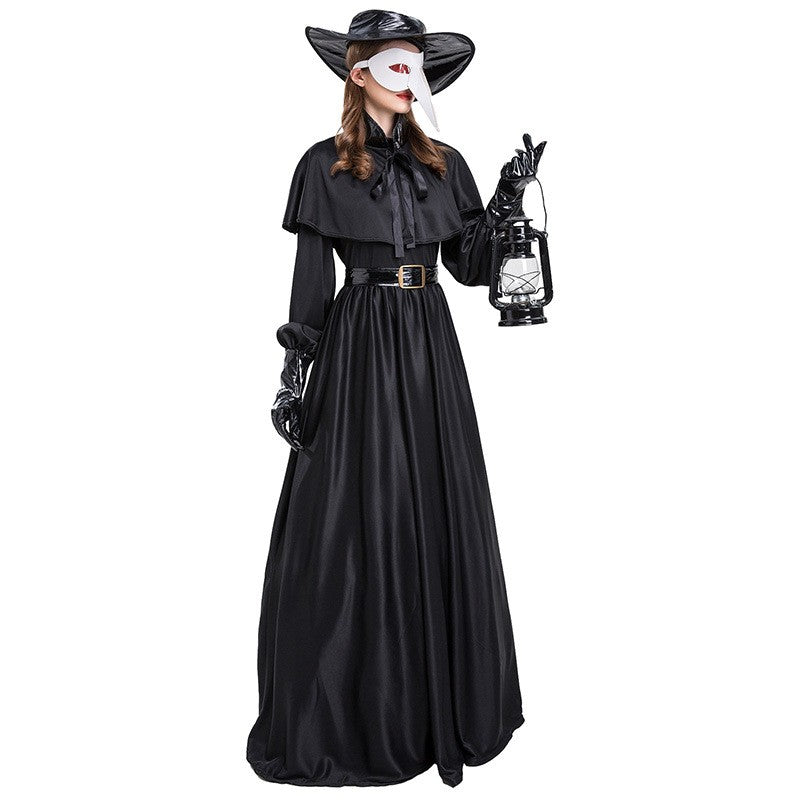 Halloween Medieval Hooded Robe Plague Doctor Costume Mask Hat for Men Monk Cosplay Steampunk Priest Horror Wizard Cloak Cape 5XL