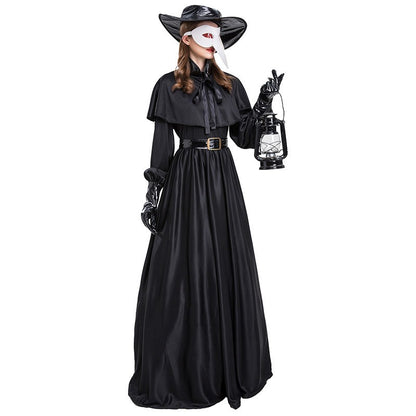 Halloween Medieval Hooded Robe Plague Doctor Costume Mask Hat for Men Monk Cosplay Steampunk Priest Horror Wizard Cloak Cape 5XL